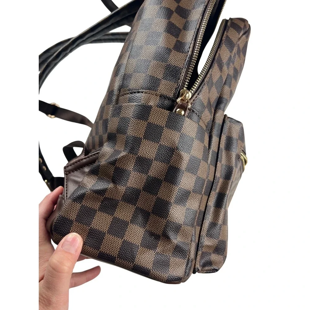 Minimalist Brown Checkered Multi Function Backpack Outdoors Travel Bag preppy